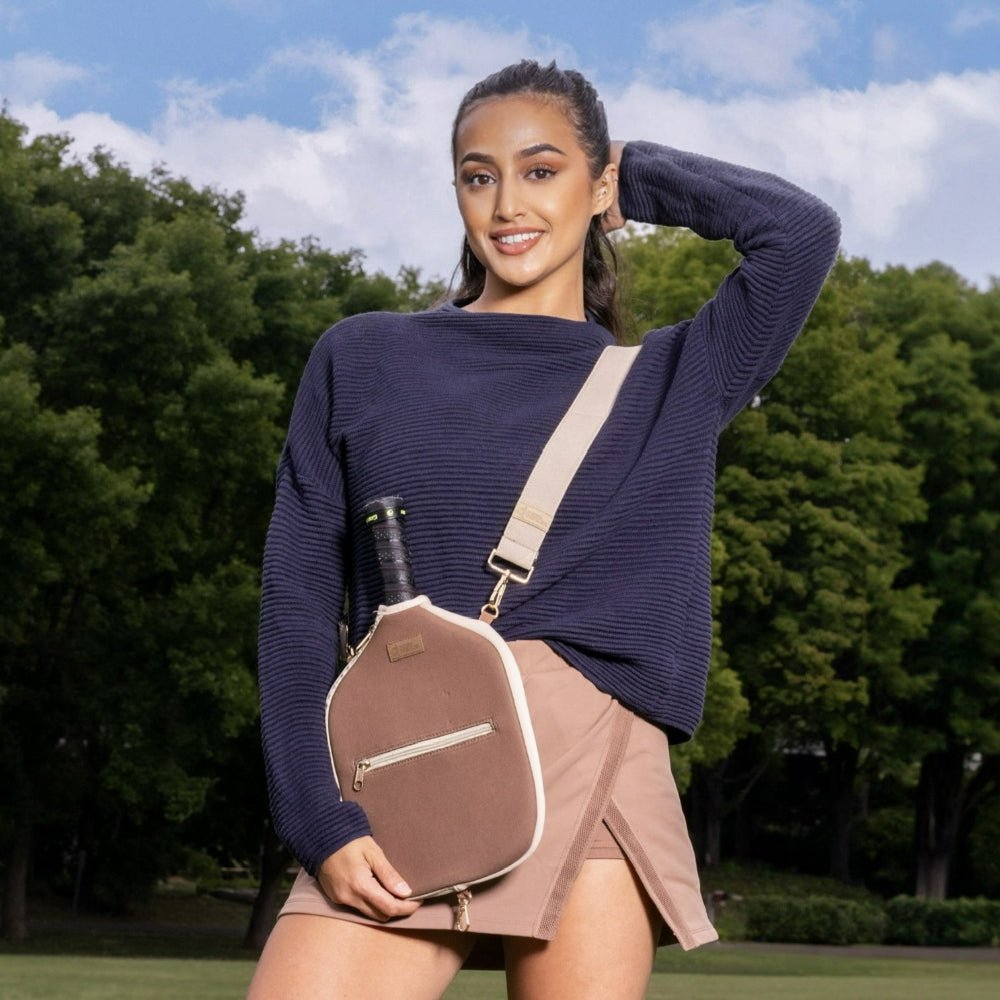 Crossbody Pickleball Paddle Cover in Brown by Posh Pickler