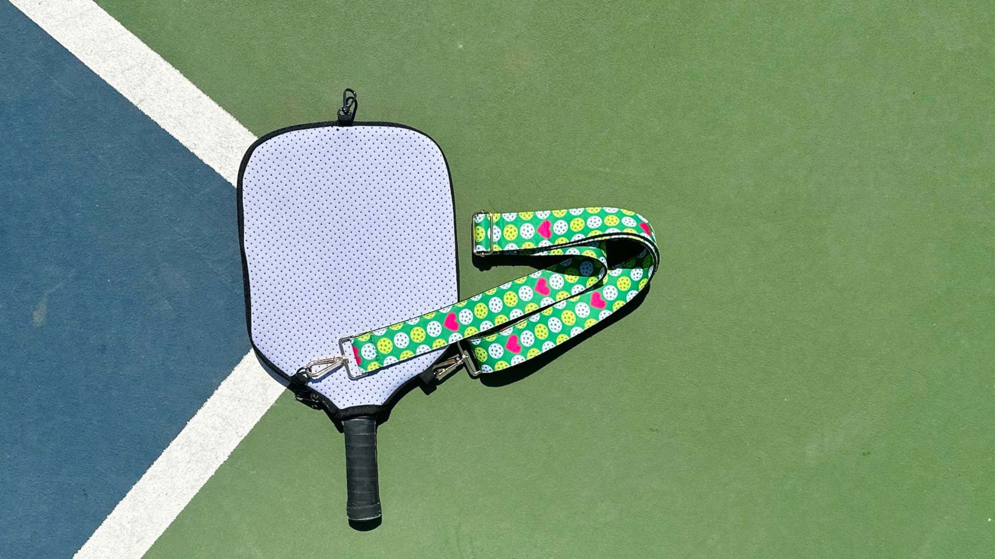 White Pickleball Paddle Cover with Pickleball Love Crossbody strap