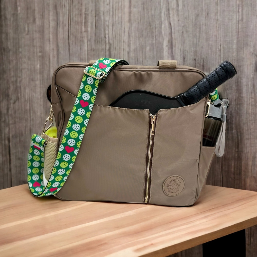 Pickleball Bag & Bag Strap Gift Set- Brown Bag/Pickle Love - Posh Pickler