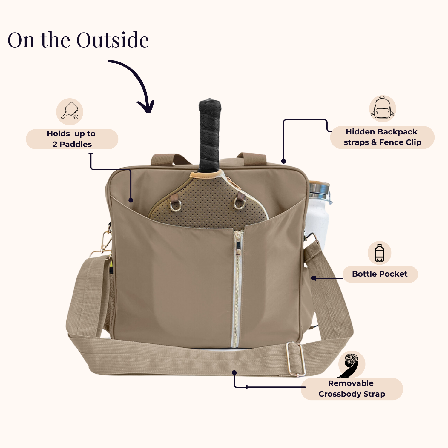 3-in-1 Pickleball Bag – Tote, Crossbody, Backpack in Brown - Posh Pickler