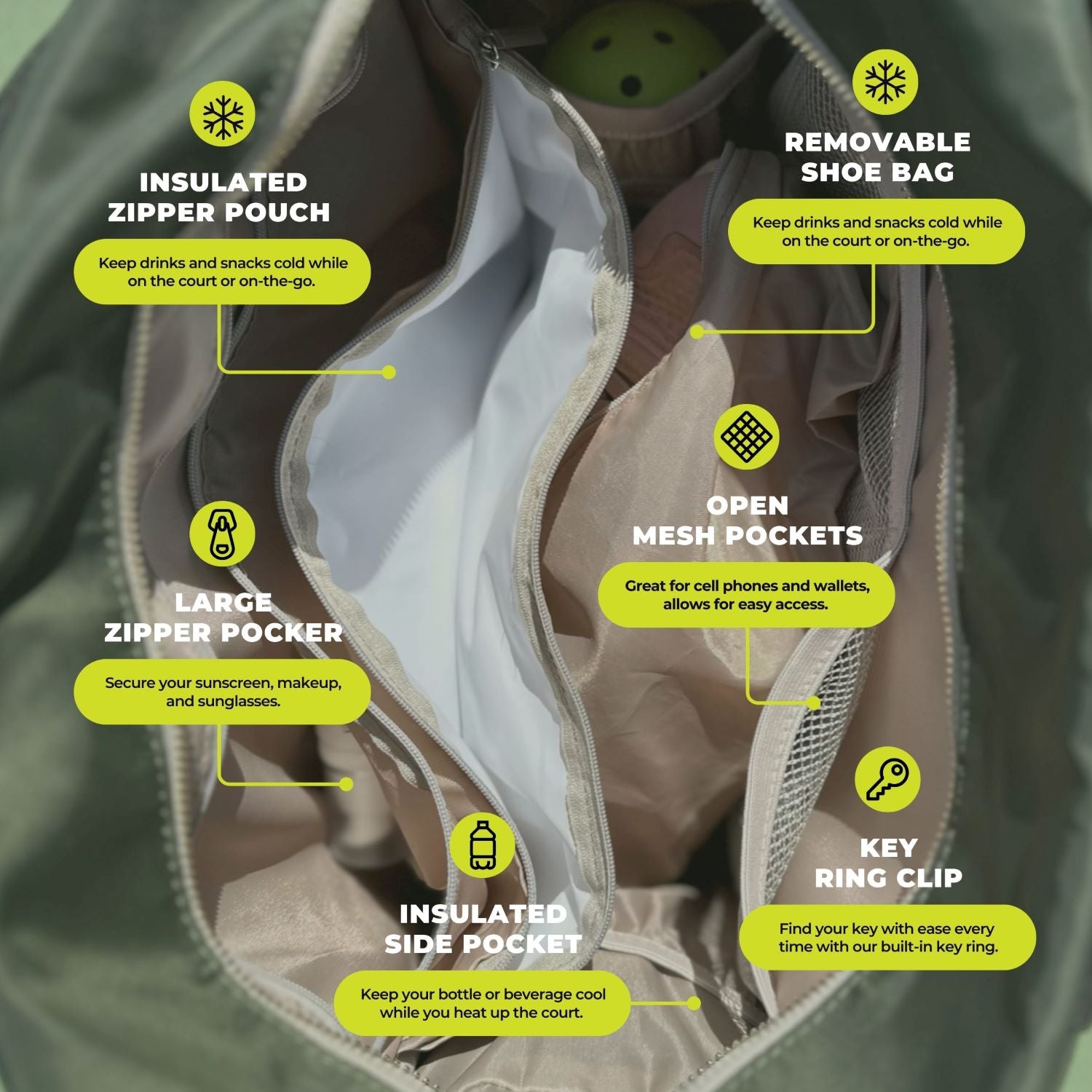 3-in-1 Pickleball Bag – Tote, Crossbody, Backpack | Green - Posh Pickler