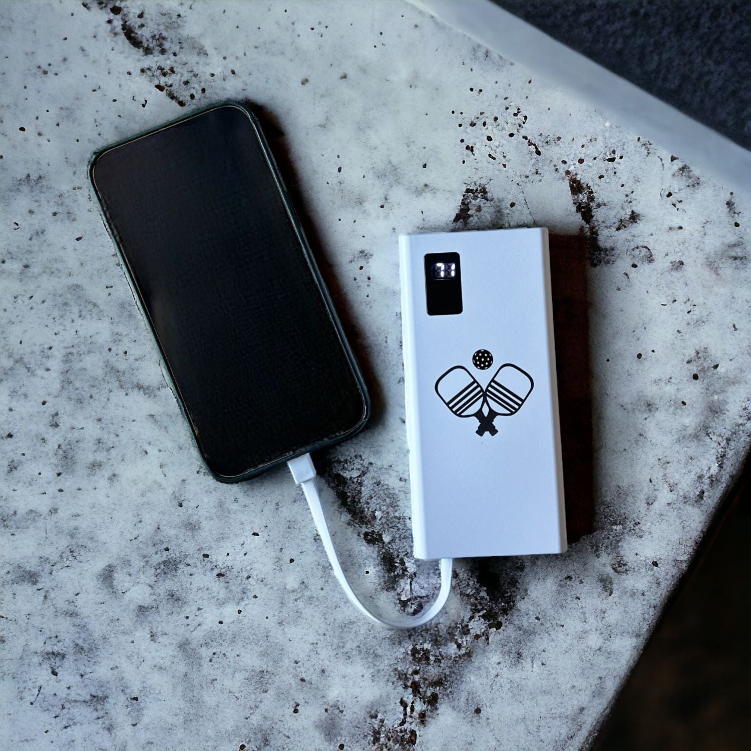 5-in-1 Portable Charger with built-in cords- Paddle Design White - Posh Pickler