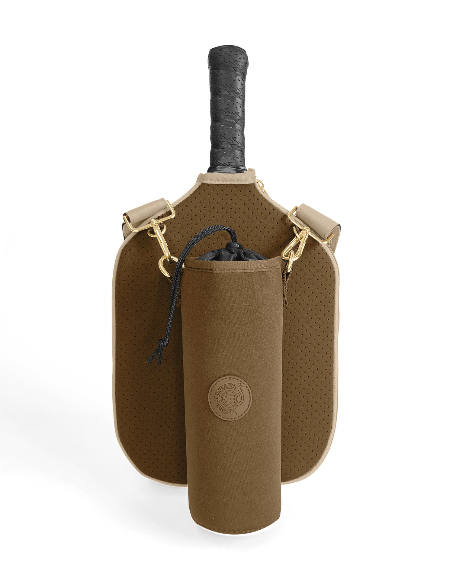 Pickleball Drawstring Pouch in Brown- Posh Pickler