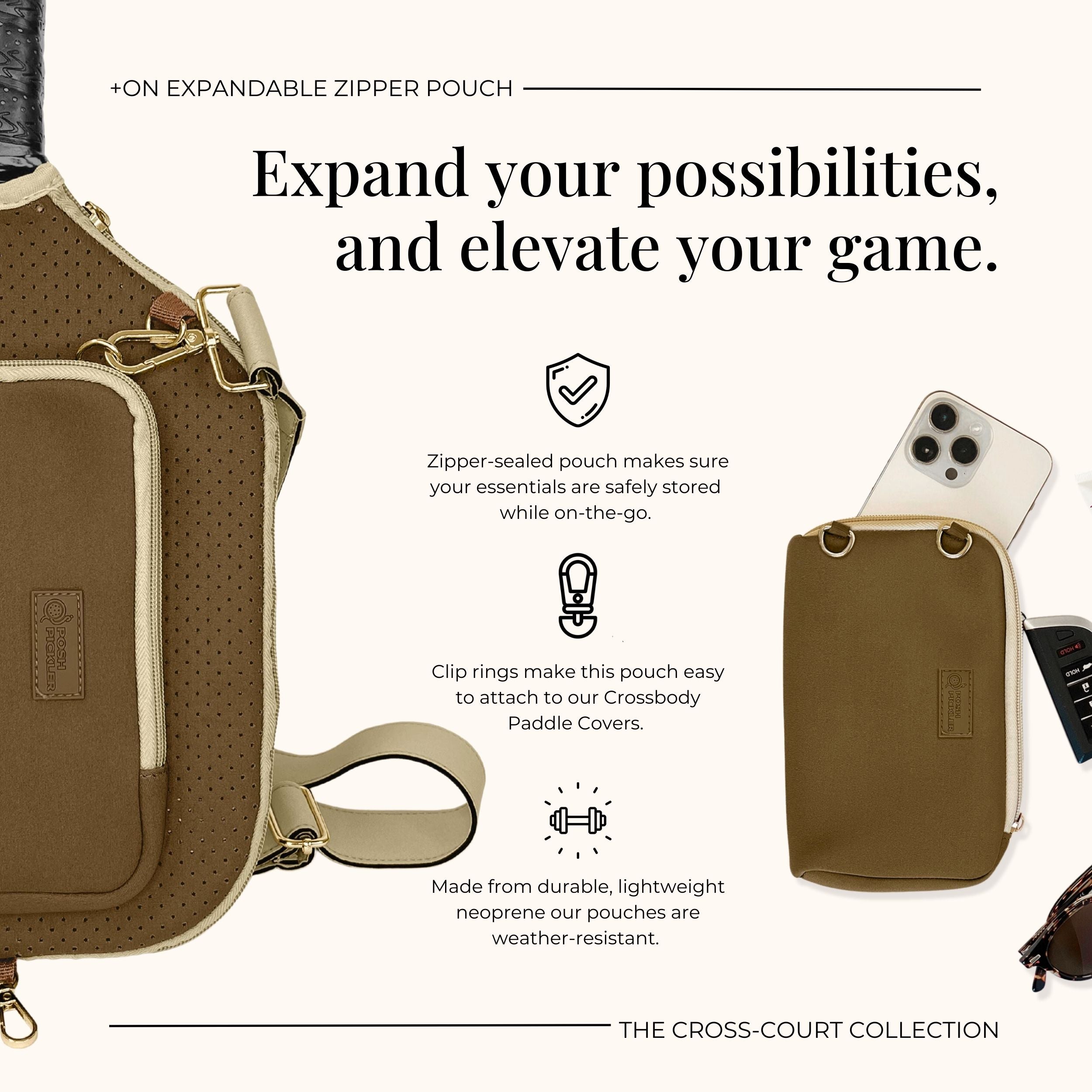 Pickleball Zipper Pouch | Brown - Posh Pickler