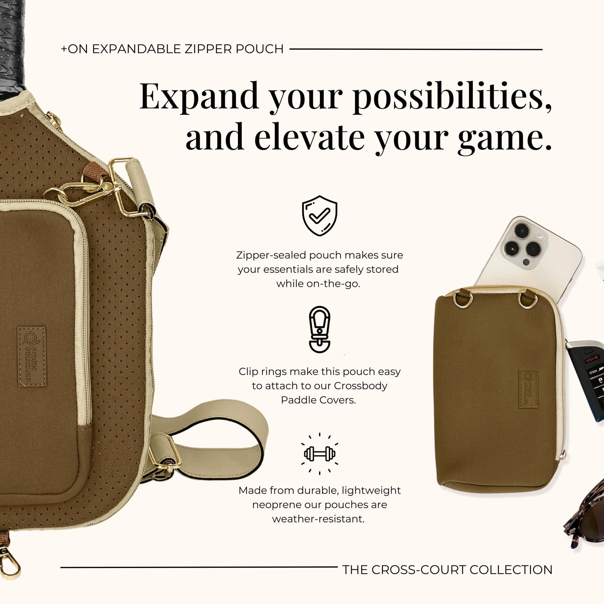 Pickleball Zipper Pouch | Brown - Posh Pickler
