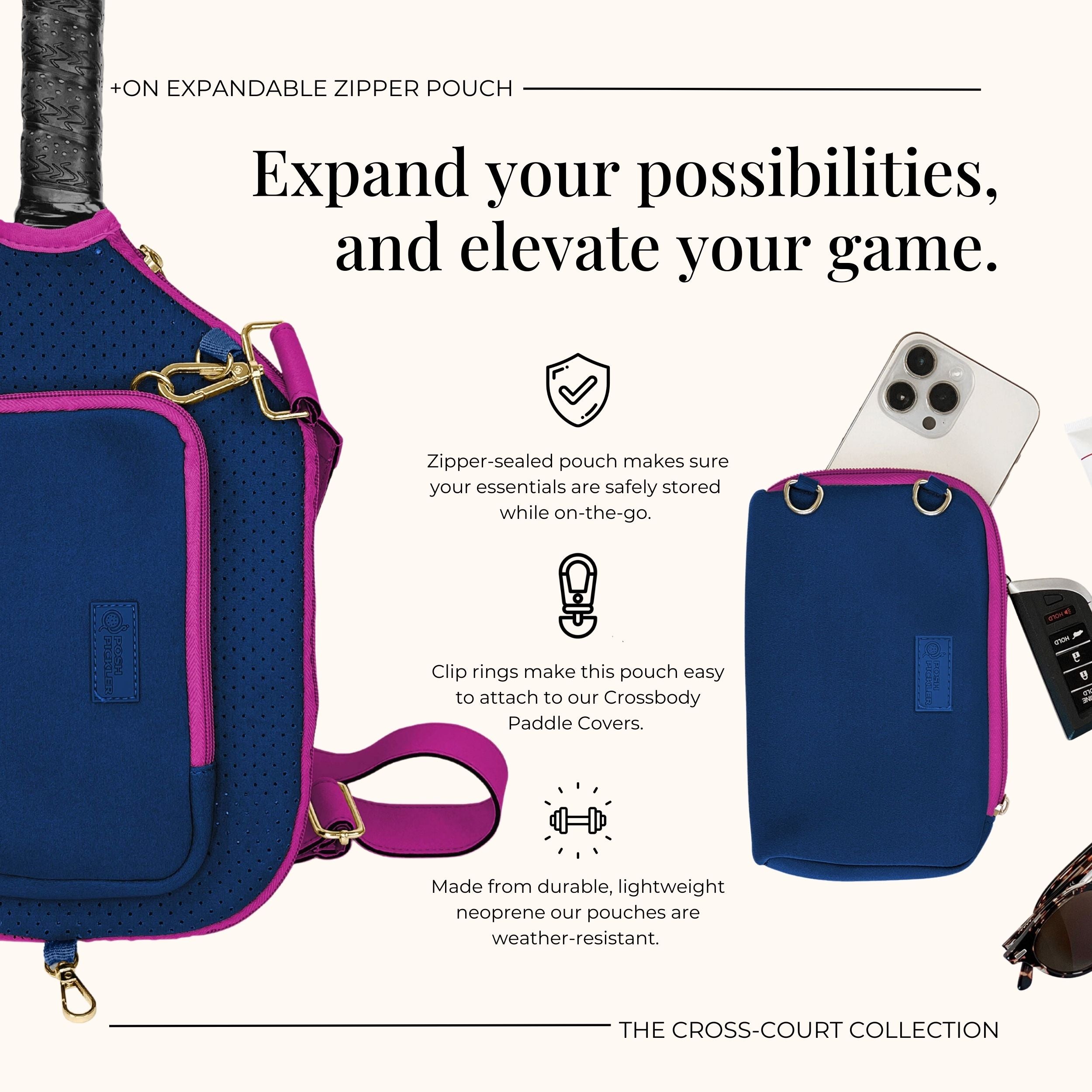 Pickleball Zipper Pouch | Navy - Posh Pickler