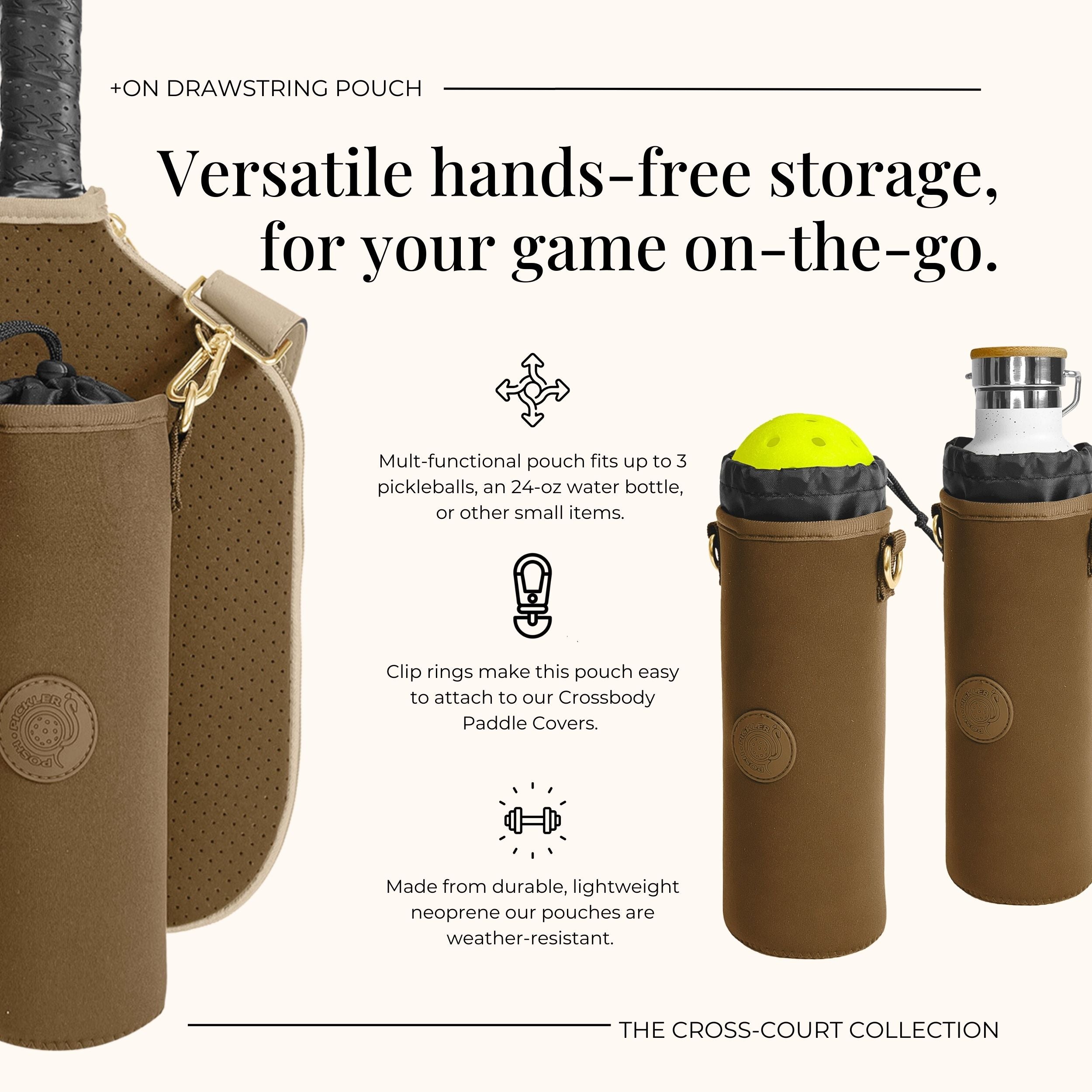 Pickleball Drawstring Pouch | Brown - Posh Pickler