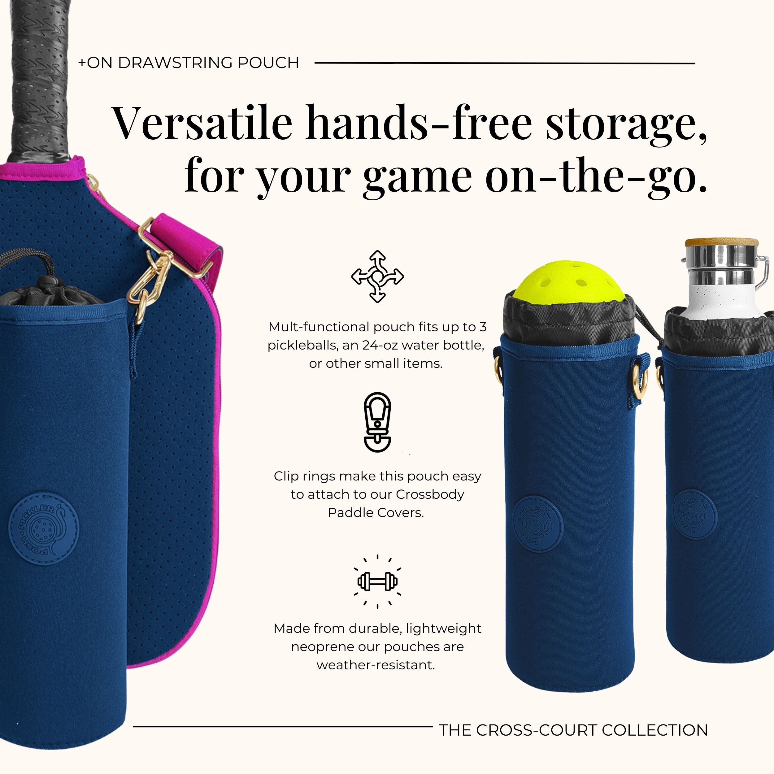 Pickleball Drawstring Pouch | Navy - Posh Pickler