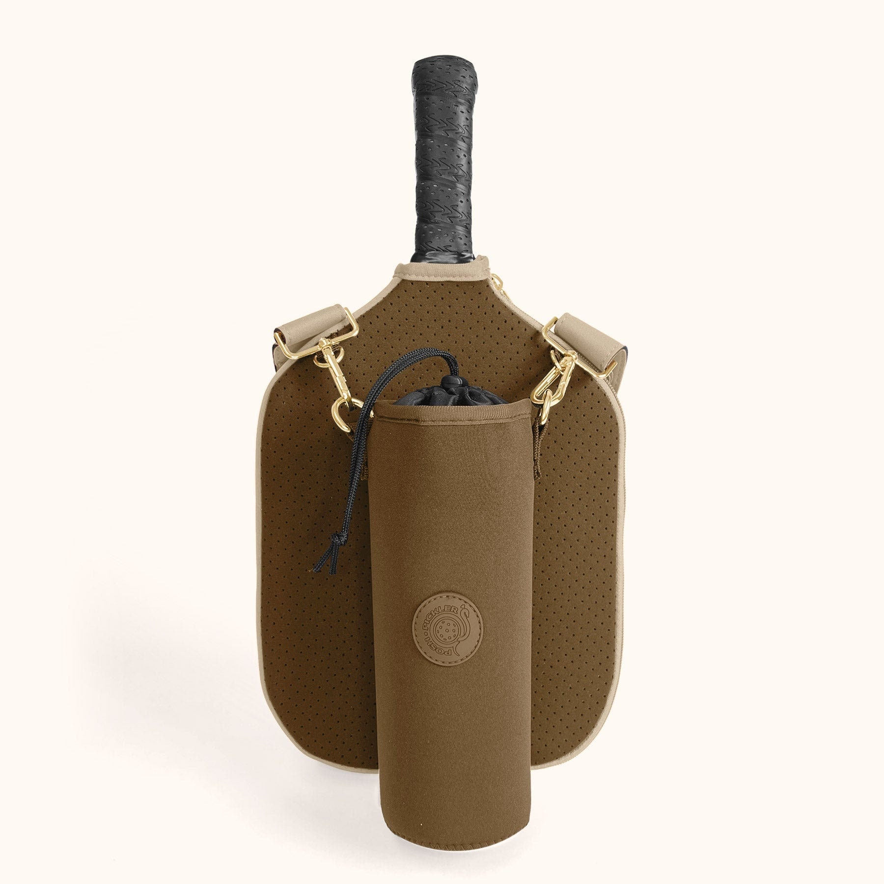 Pickleball Crossbody Gift Set - 3pc bundle in Brown. Paddle Cover, Ball Pouch and extra Storage Pouch - Posh Pickler