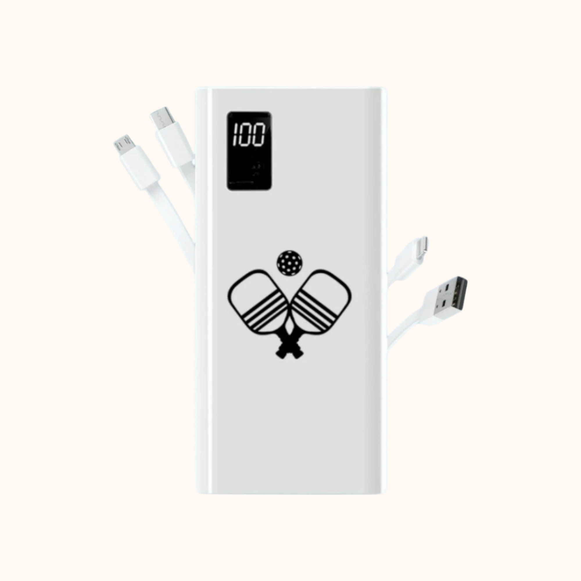 5-in-1 Portable Charger with built-in cords- Paddle Design White - Posh Pickler