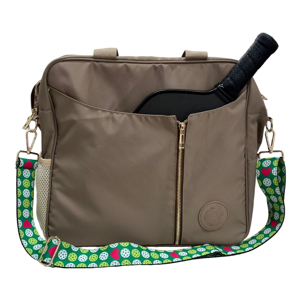 3-in-1 Pickleball Bag & Add-On Strap Gift Set- Brown/Pickle Love