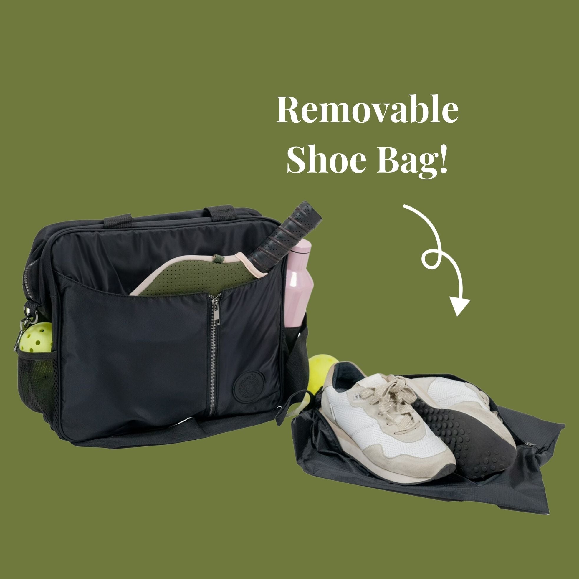 3-in-1 Pickleball Bag & Add-On Strap Gift Set- Black/Sayings